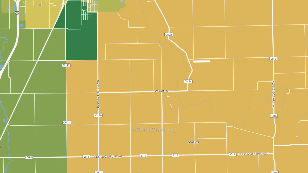 McDowell, IL Map of Robbery Rates