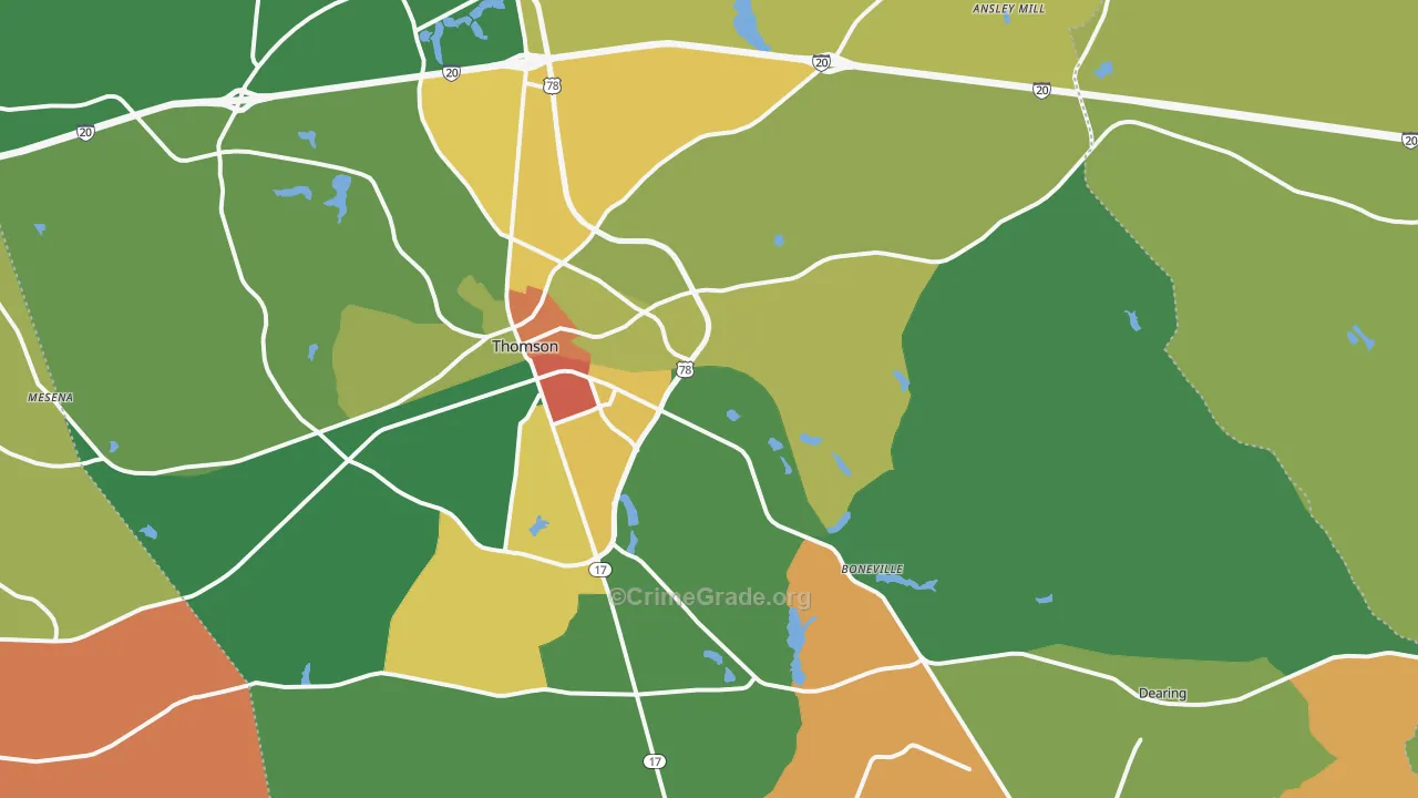 McDuffie County, GA Map of Robbery Rates