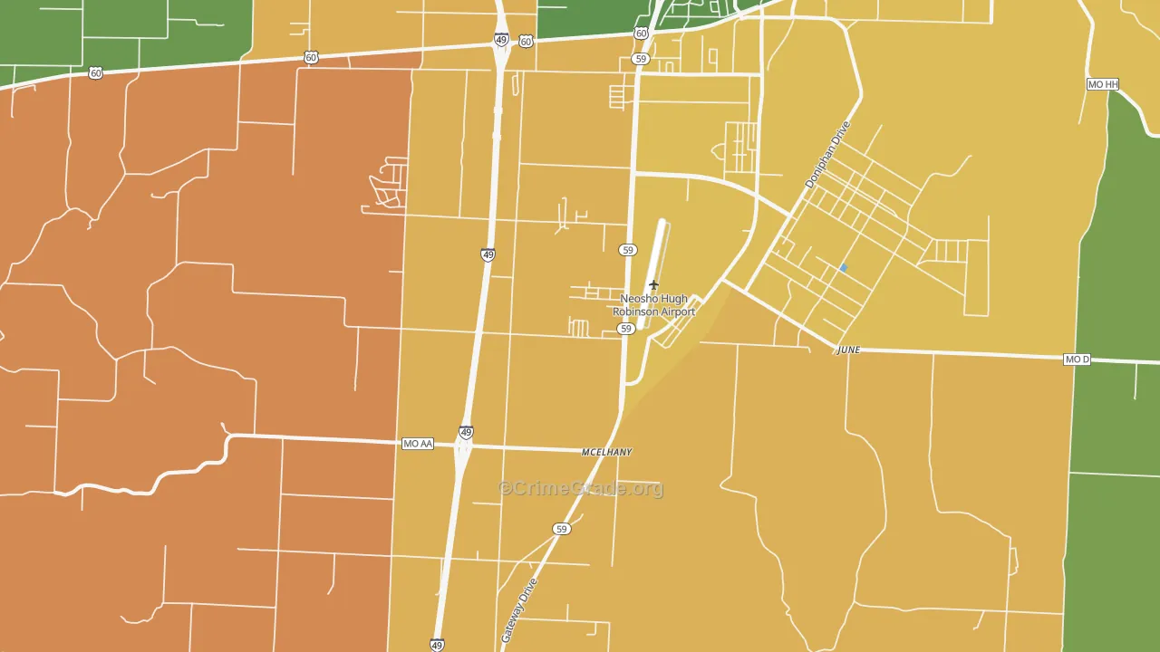 McElhany, MO Map of Robbery Rates