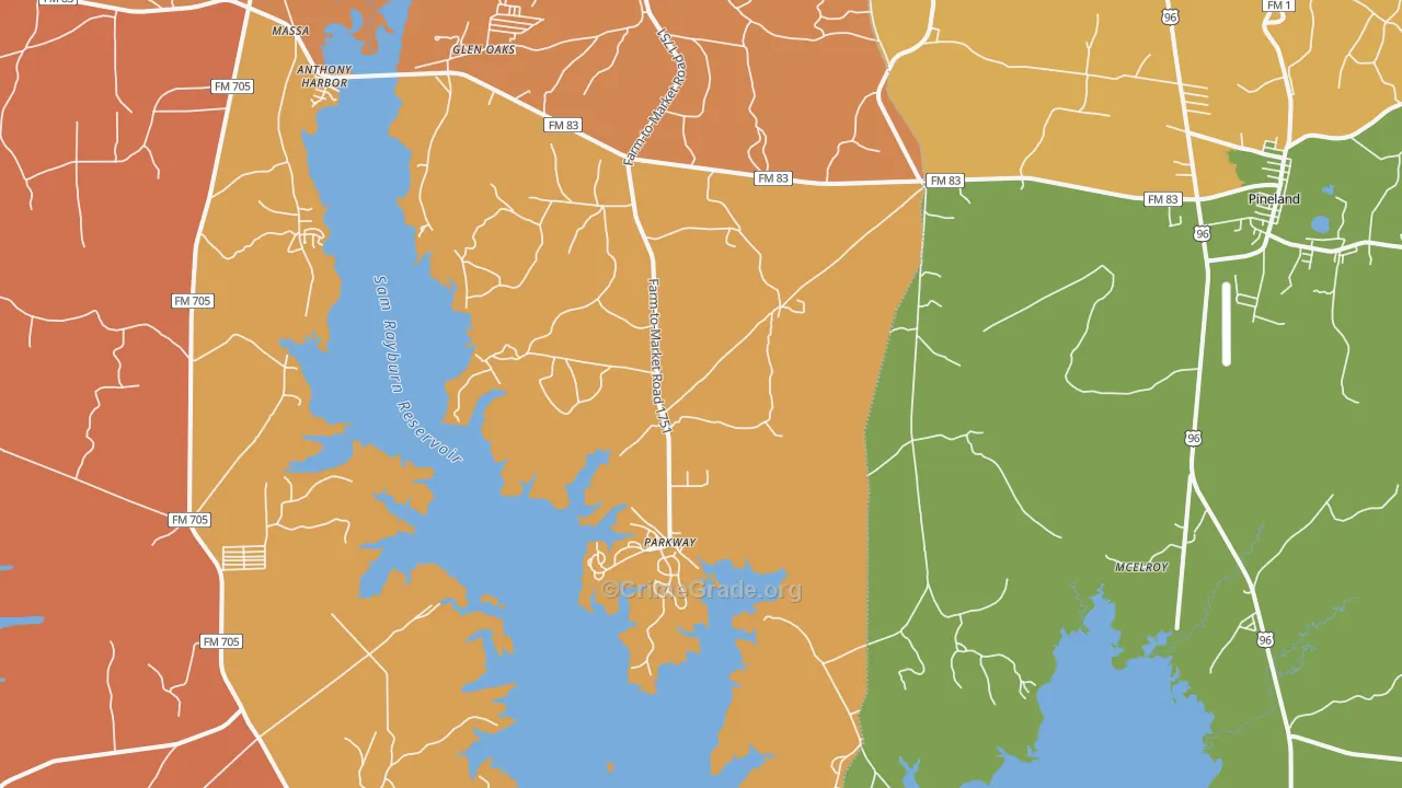 McElroy, TX Map of Robbery Rates