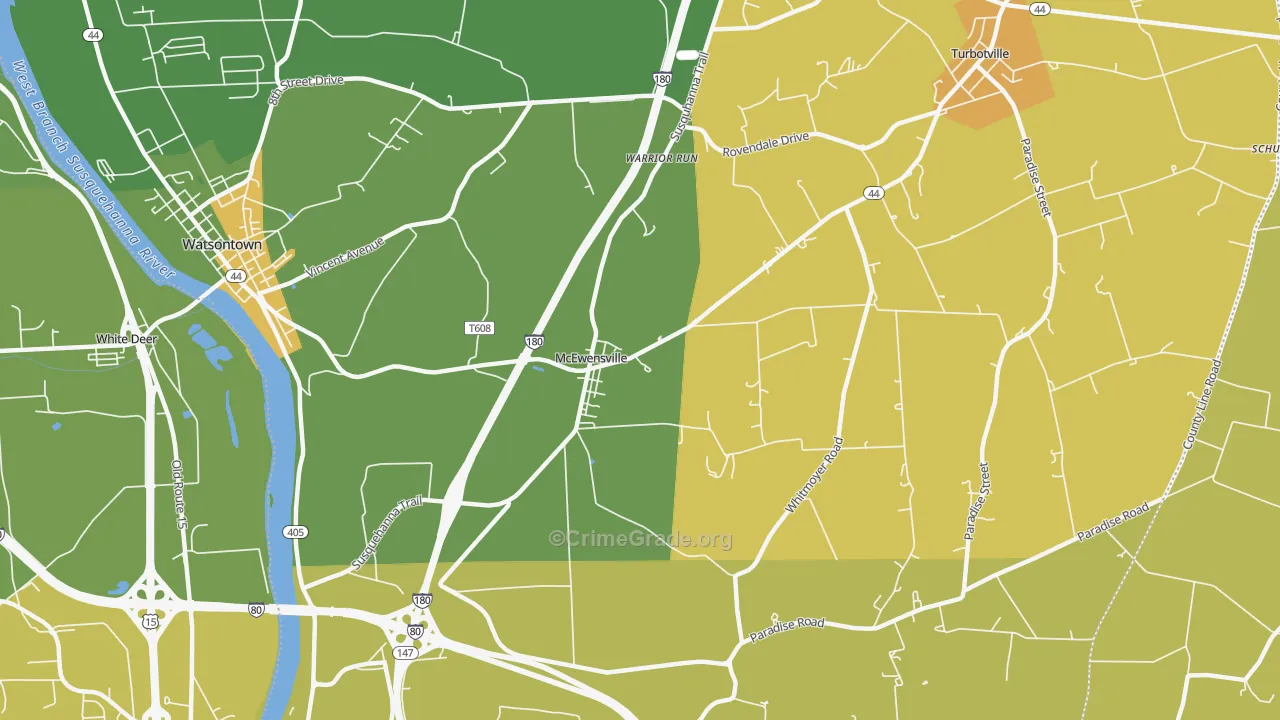 McEwensville, PA Map of Robbery Rates