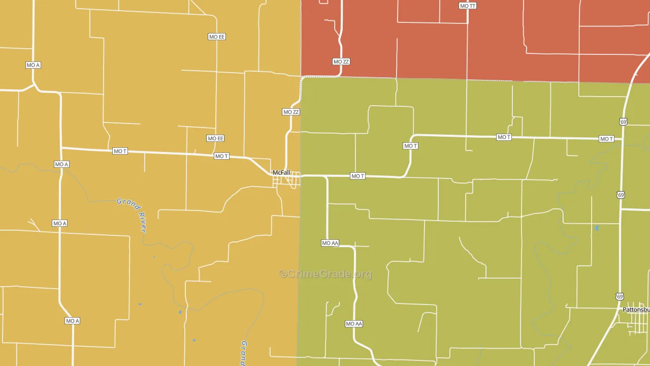 McFall, MO Map of Robbery Rates