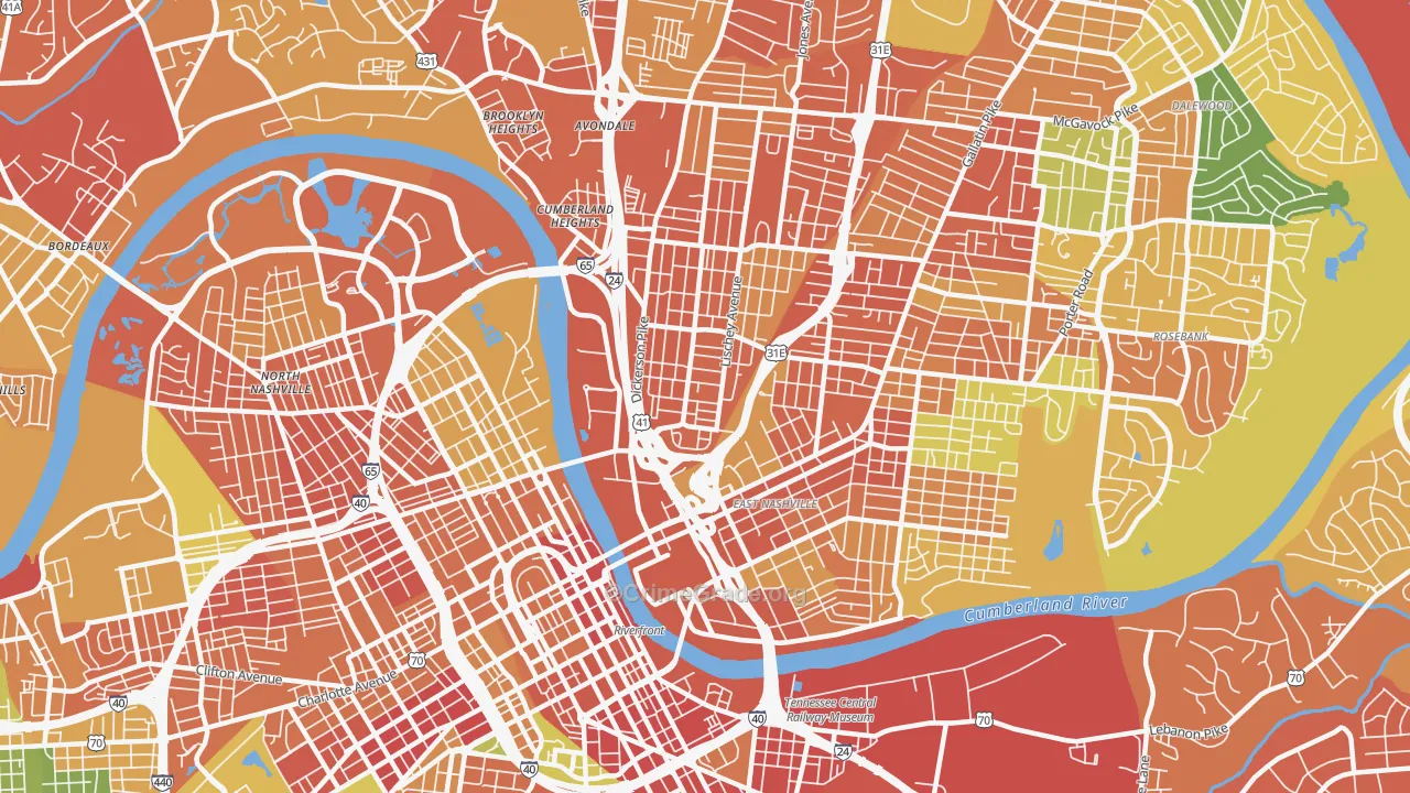 McFerrin Park, Nashville, TN Map of Robbery Rates