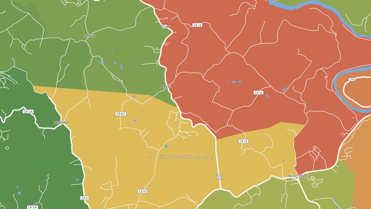 McGee, WV Map of Robbery Rates