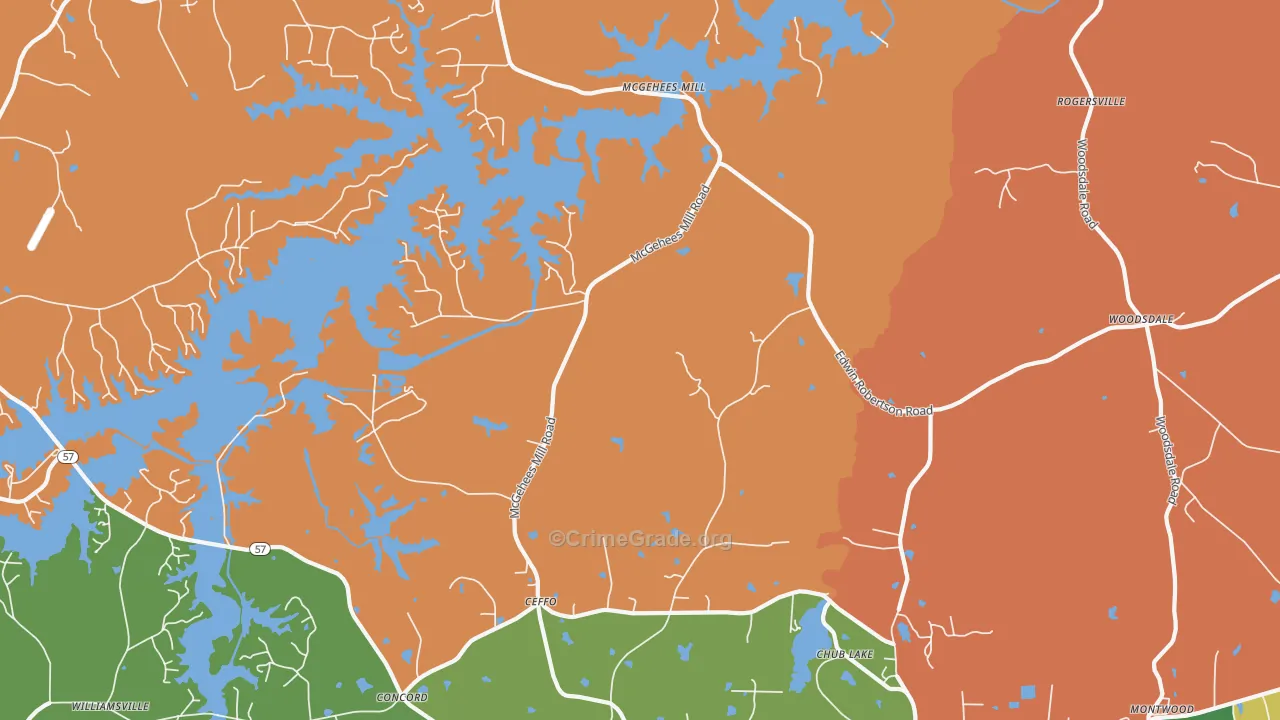 McGehees Mill, NC Map of Robbery Rates