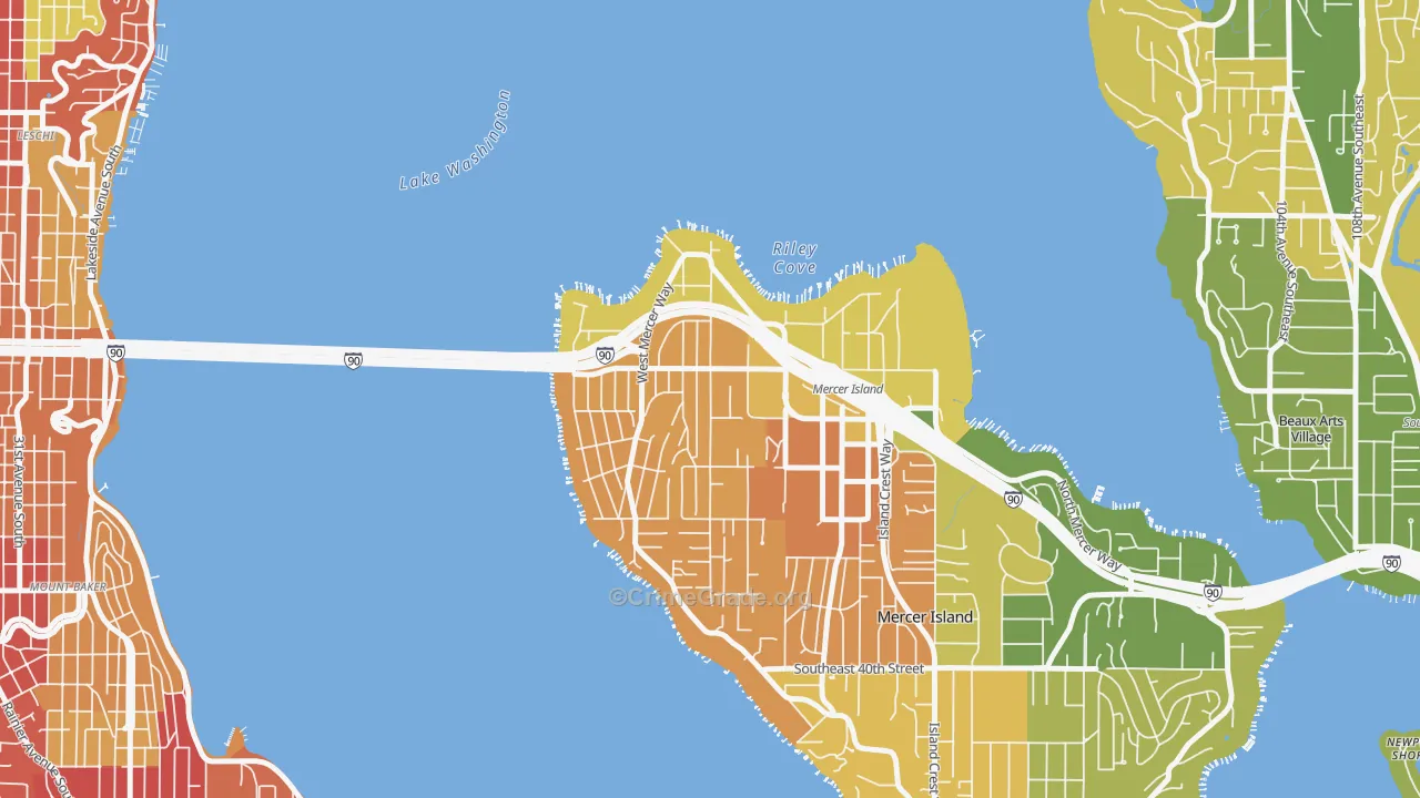 McGilvra, Mercer Island, WA Map of Robbery Rates