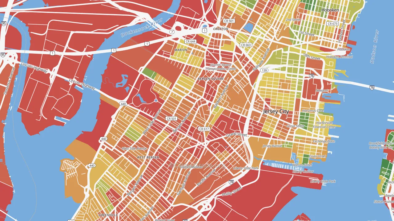 McGinley Square, Jersey City, NJ Map of Robbery Rates