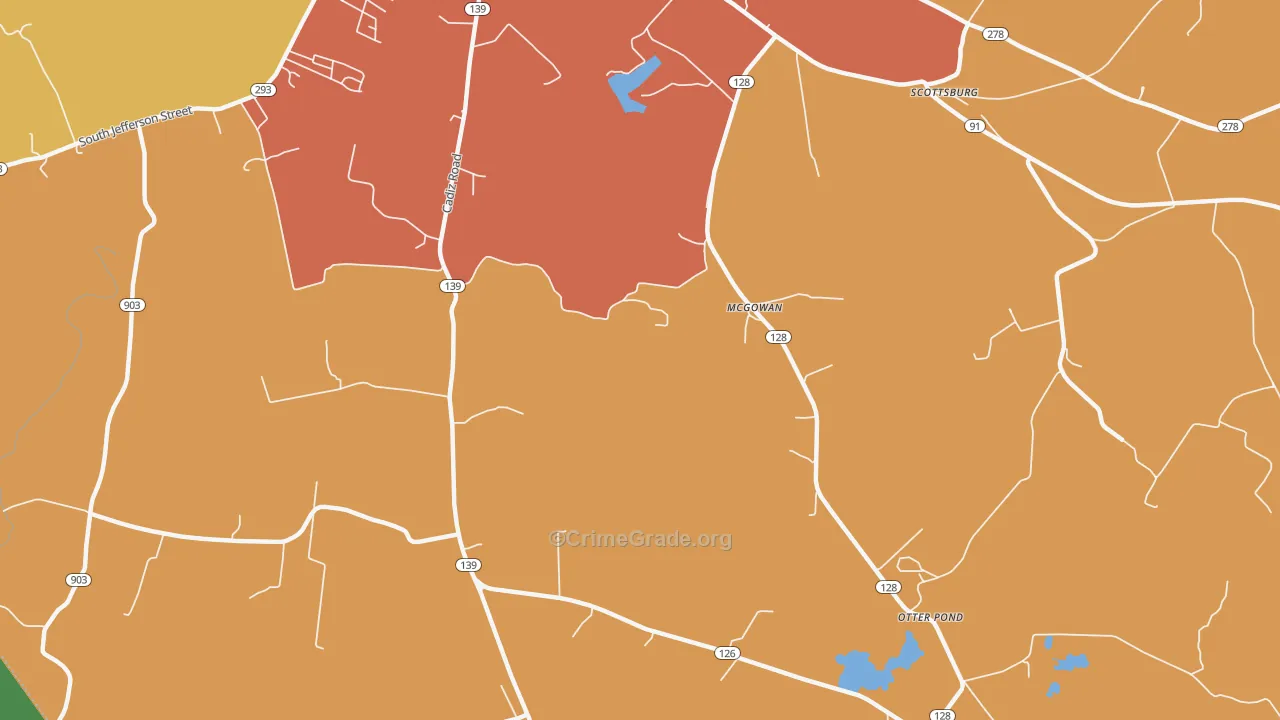 McGowan, KY Map of Robbery Rates
