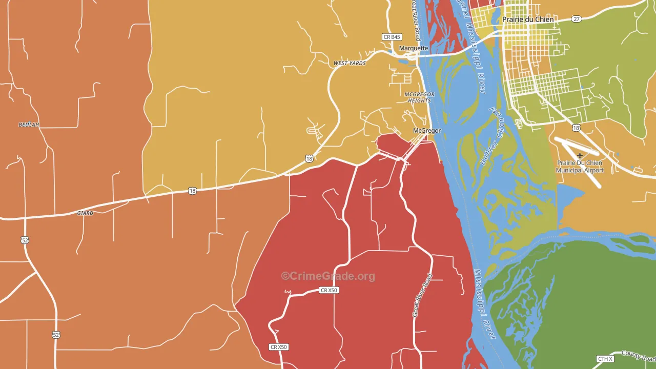 McGregor, IA Map of Robbery Rates