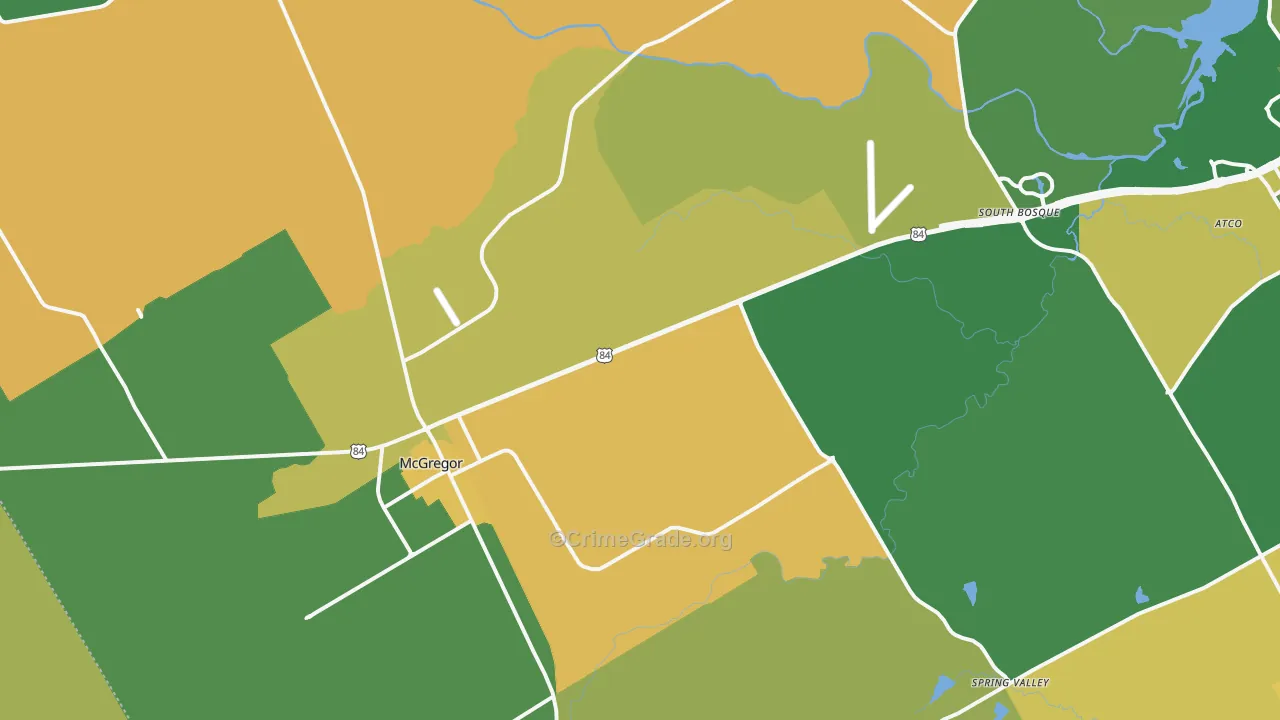 McGregor, TX Map of Robbery Rates