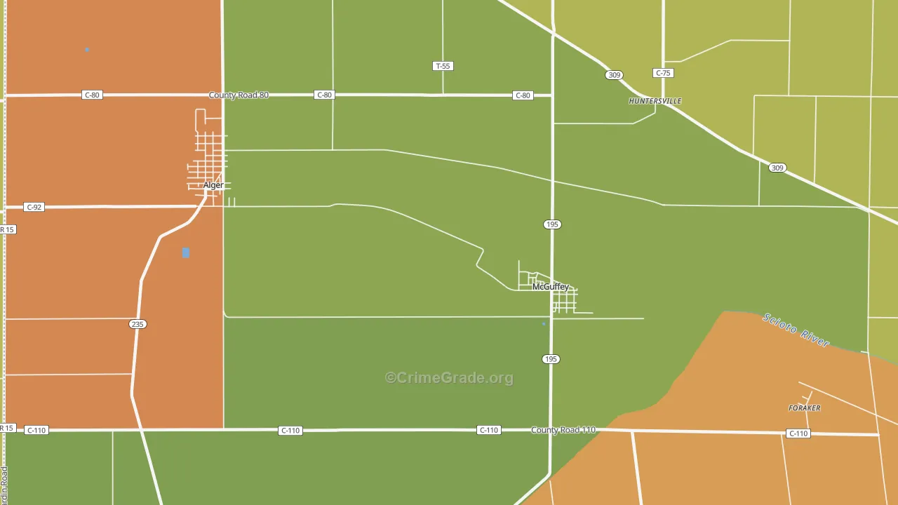 McGuffey, OH Map of Robbery Rates