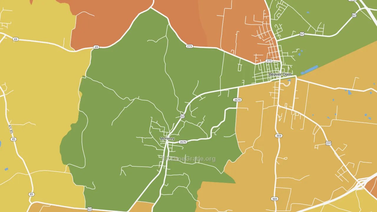 McHenry, KY Map of Robbery Rates