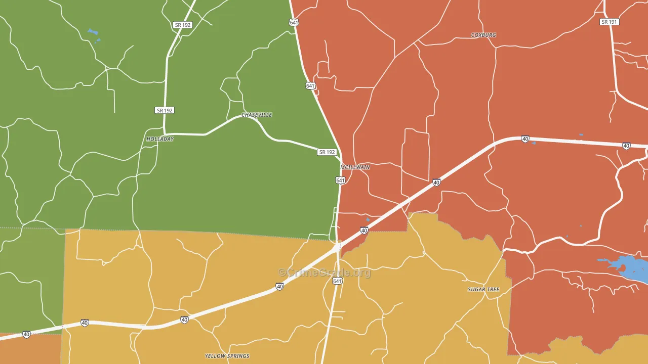 McIllwain, TN Map of Robbery Rates