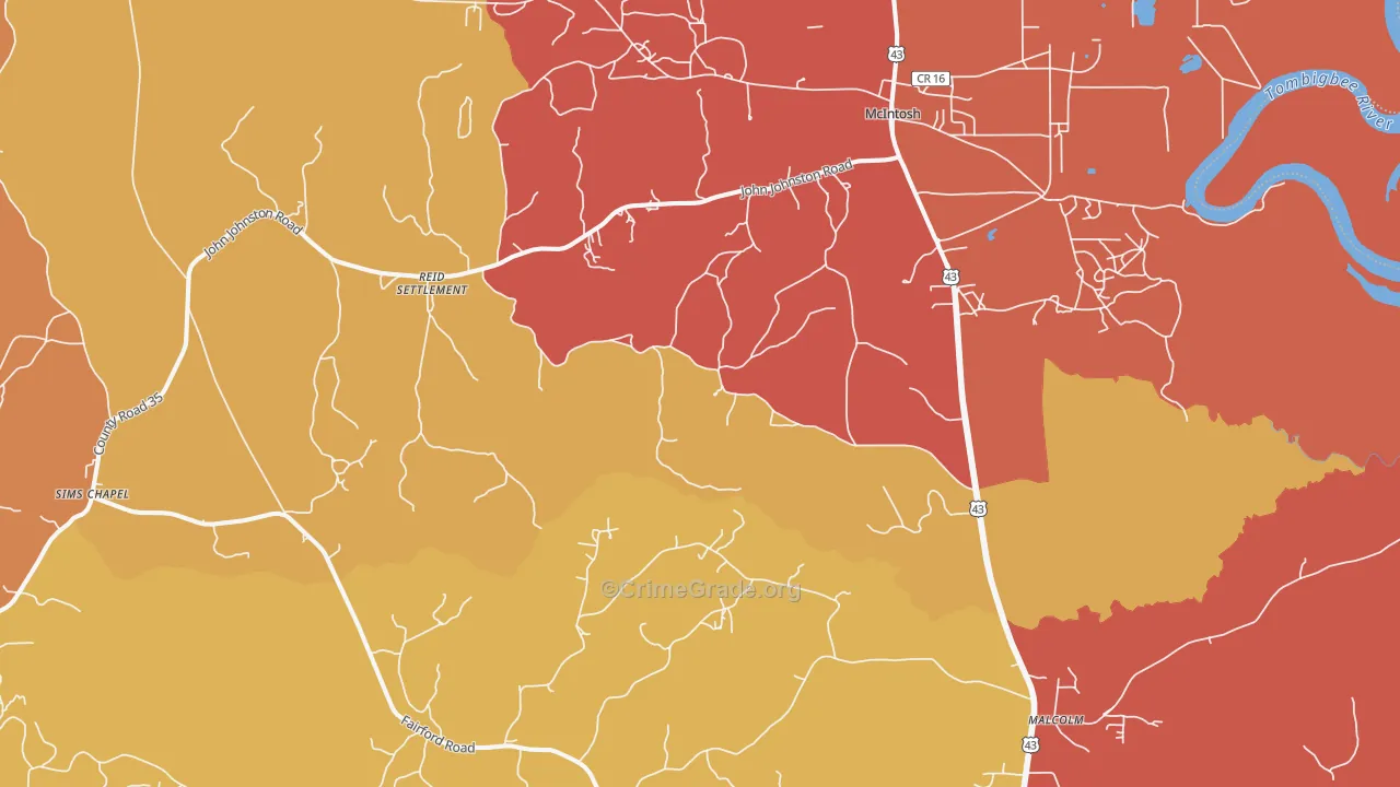 McIntosh, AL Map of Robbery Rates