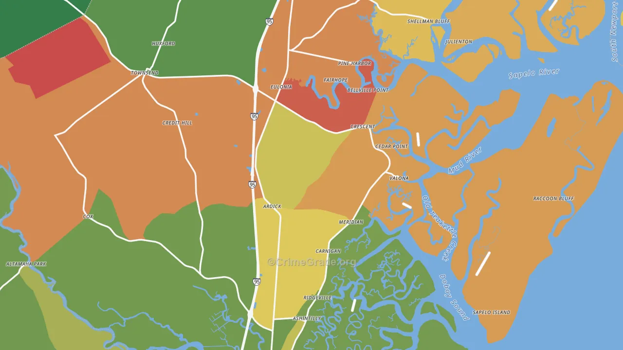 McIntosh County, GA Map of Robbery Rates