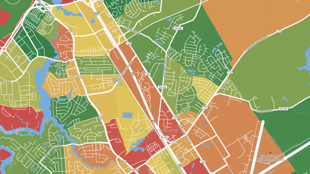 McIntosh, Newport News, VA Map of Robbery Rates