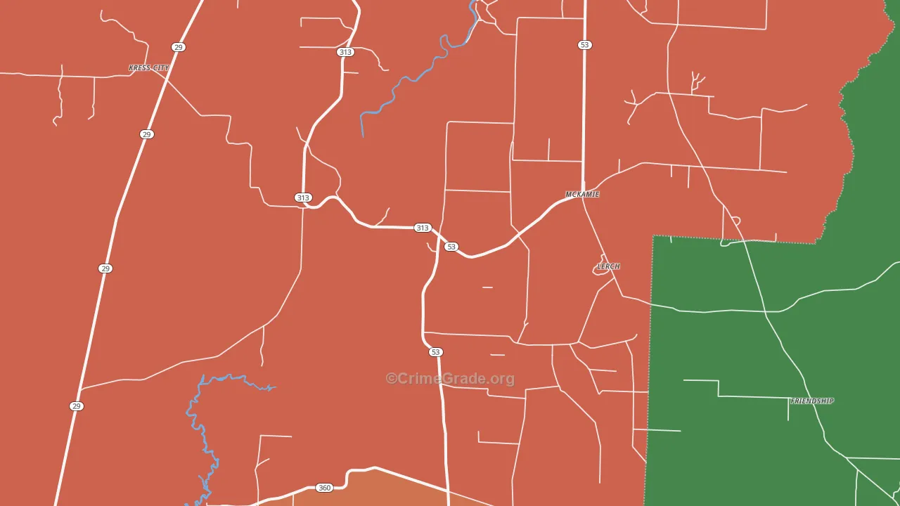 McKamie, AR Map of Robbery Rates