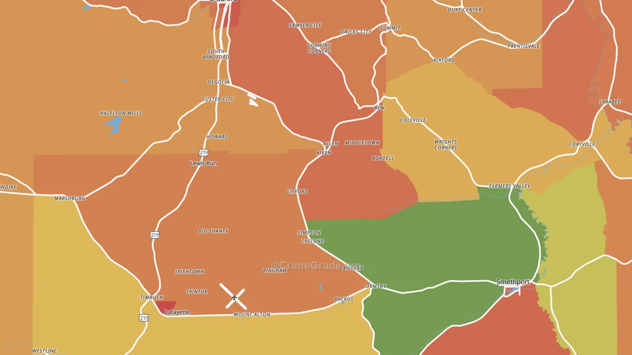 McKean County, PA Map of Robbery Rates