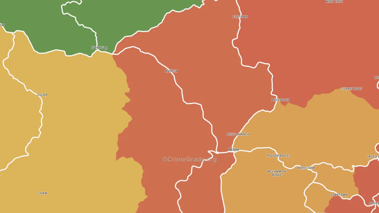 McKee, KY Map of Robbery Rates