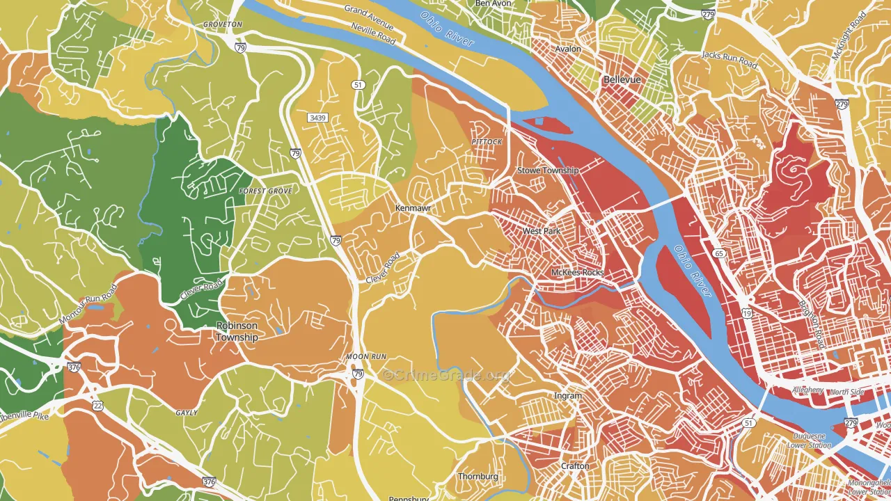 Mckees Rocks, PA Map of Robbery Rates