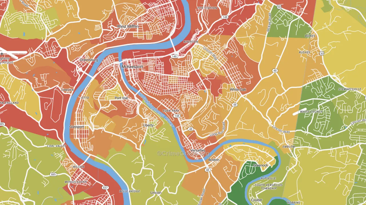 McKeesport, PA Map of Robbery Rates