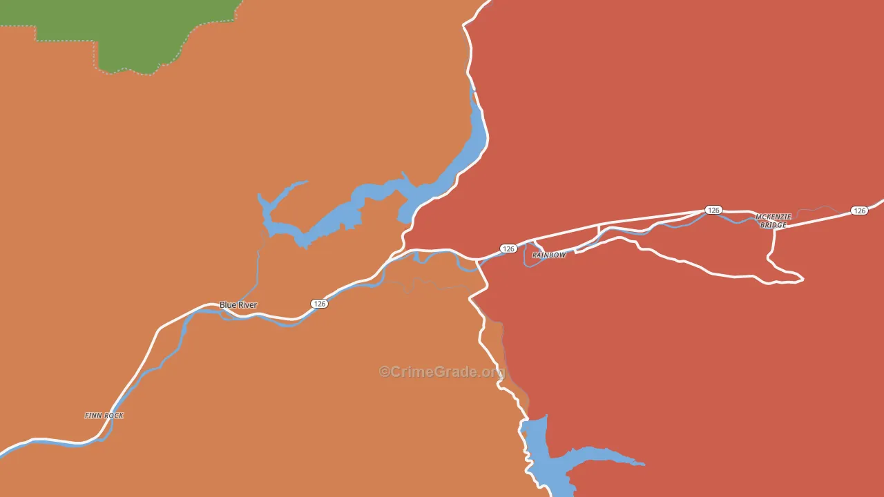 McKenzie Bridge, OR Map of Robbery Rates
