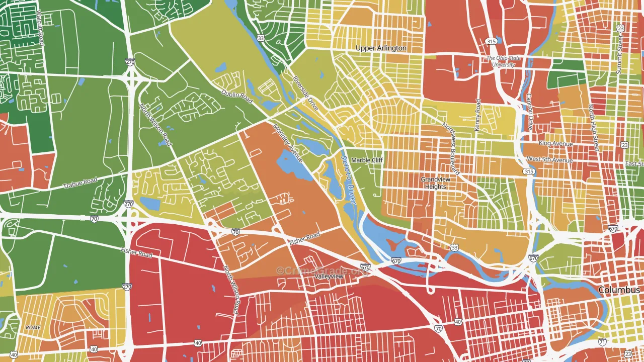 McKinley Avenue Corridor, Columbus, OH Map of Robbery Rates