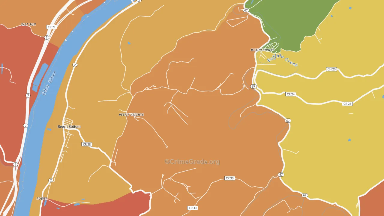 McKinleyville, WV Map of Robbery Rates