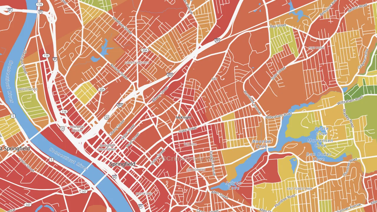 McKnight, Springfield, MA Map of Robbery Rates