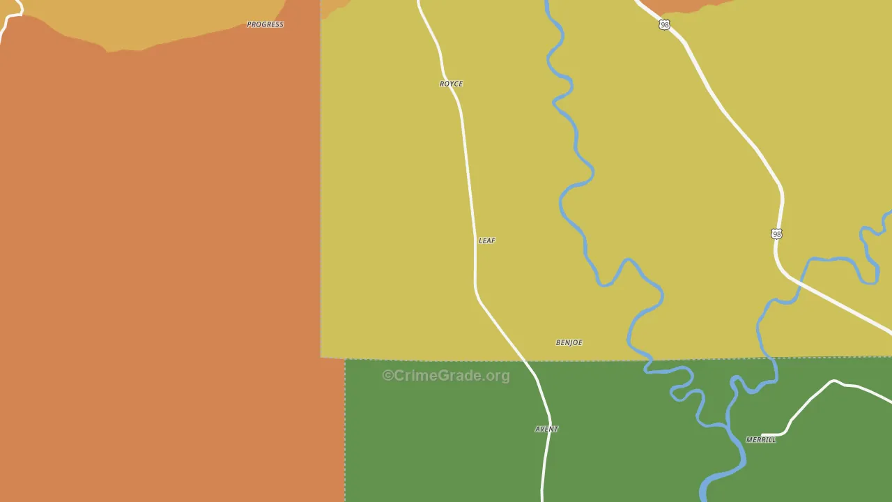 McLain, MS Map of Robbery Rates