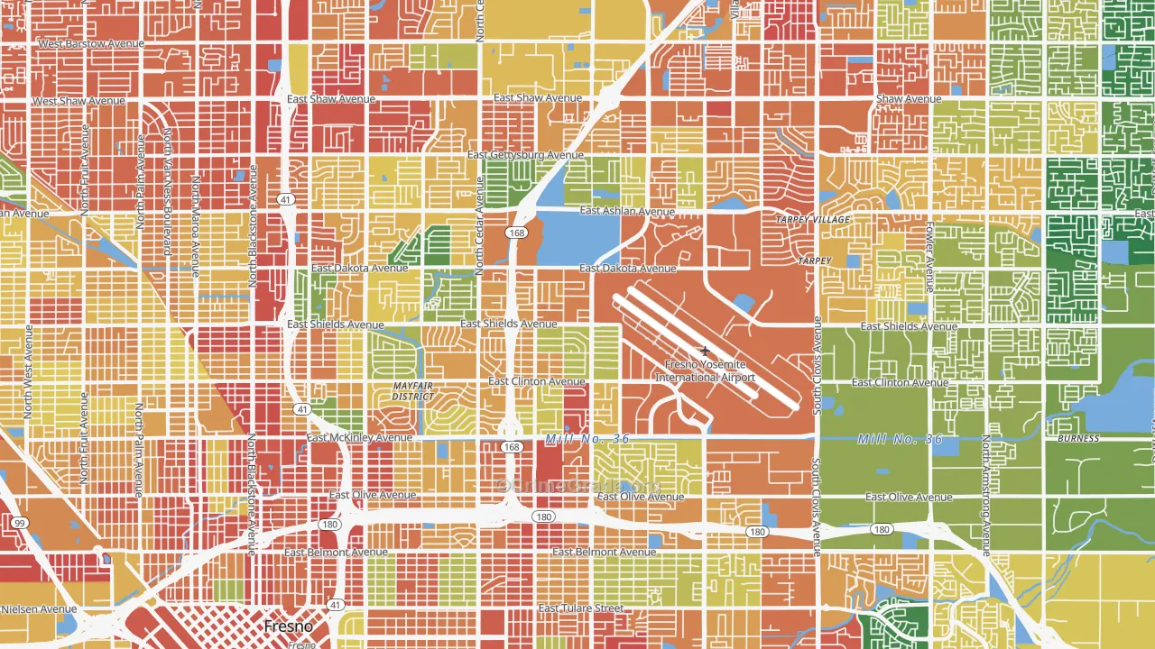 McLane, Fresno, CA Map of Robbery Rates