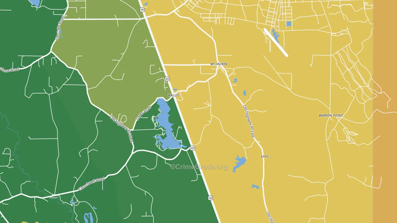 McLaurin, MS Map of Robbery Rates
