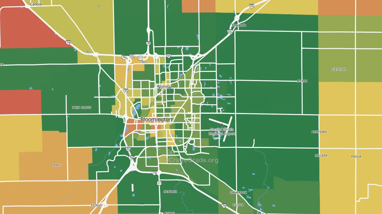 McLean County, IL Map of Robbery Rates