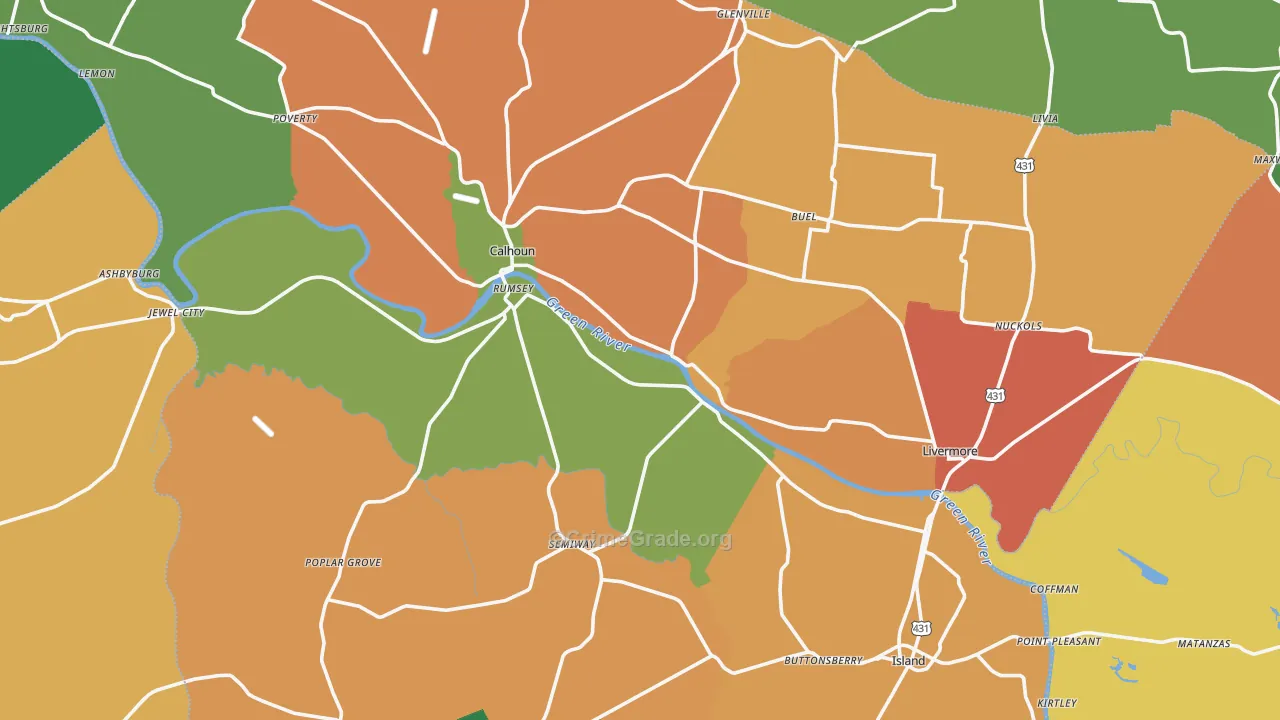 McLean County, KY Map of Robbery Rates