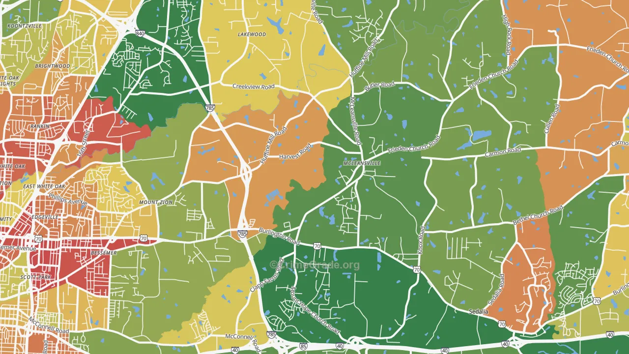 McLeansville, NC Map of Robbery Rates