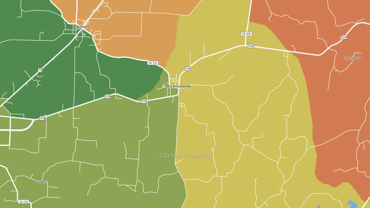 McLemoresville, TN Map of Robbery Rates