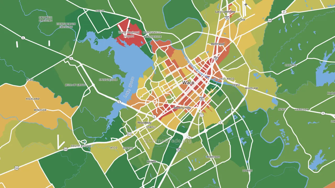 McLennan County, TX Map of Robbery Rates