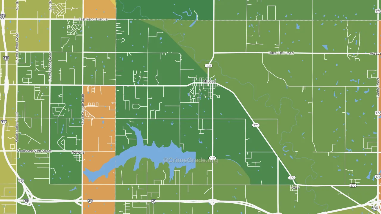 Mcloud, OK Map of Robbery Rates