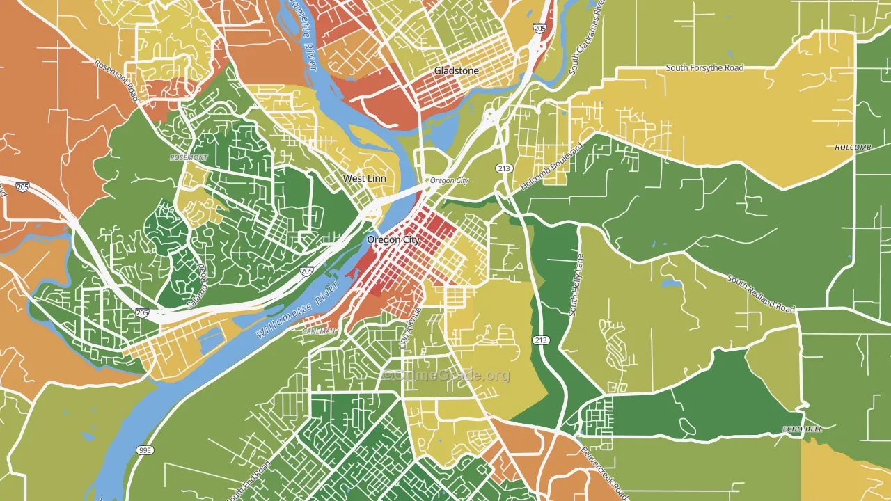 McLoughlin, Oregon City, OR Map of Robbery Rates