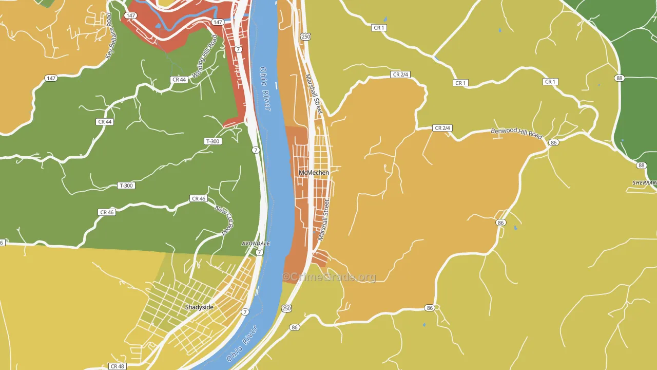 McMechen, WV Map of Robbery Rates