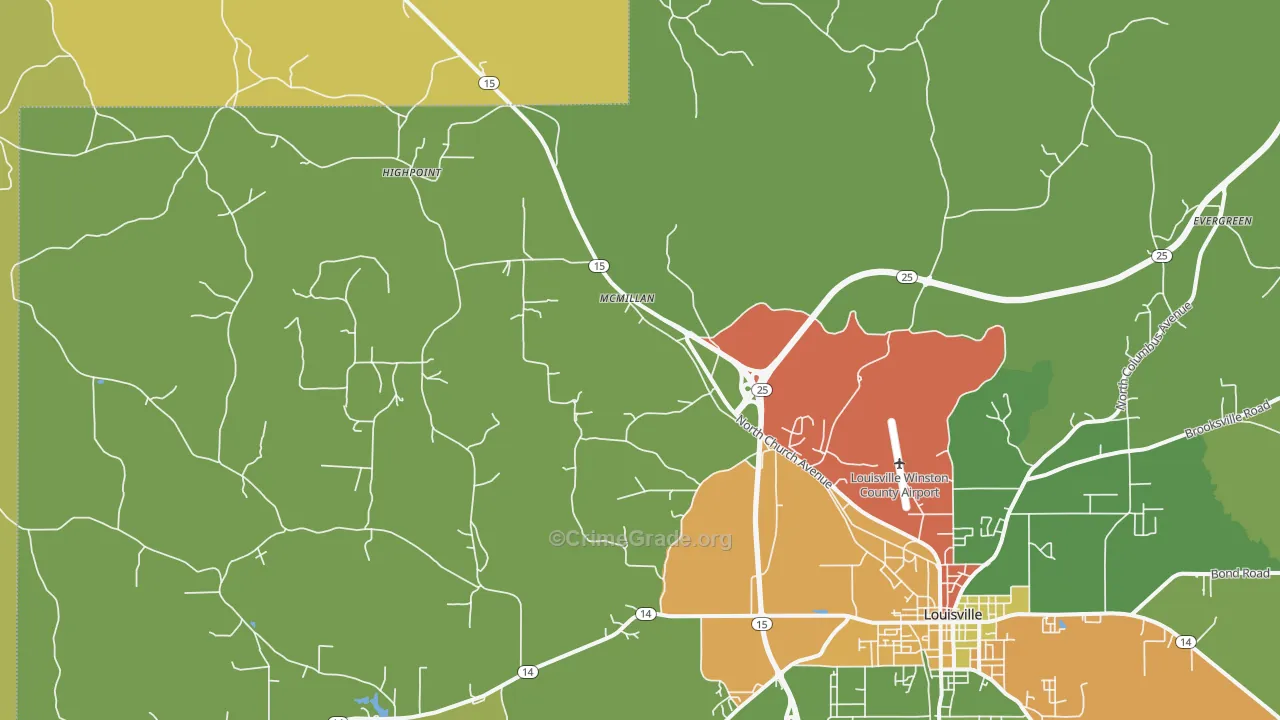 McMillan, MS Map of Robbery Rates