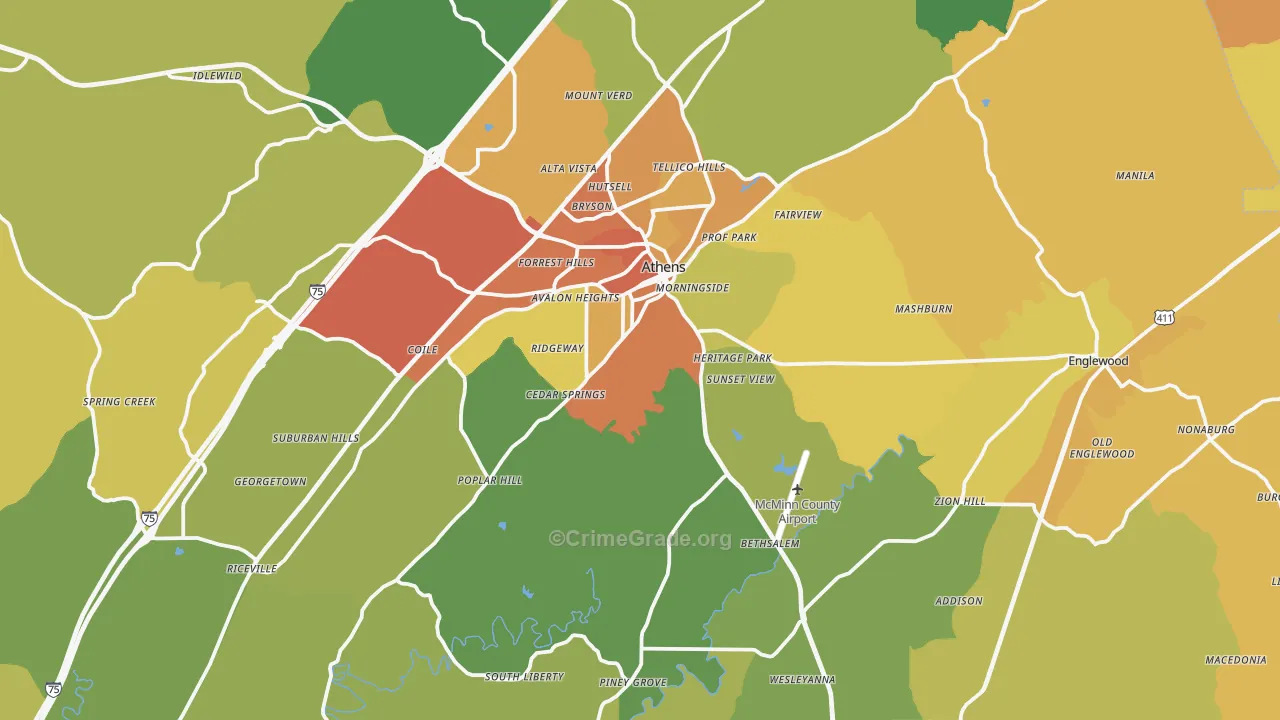 McMinn County, TN Map of Robbery Rates