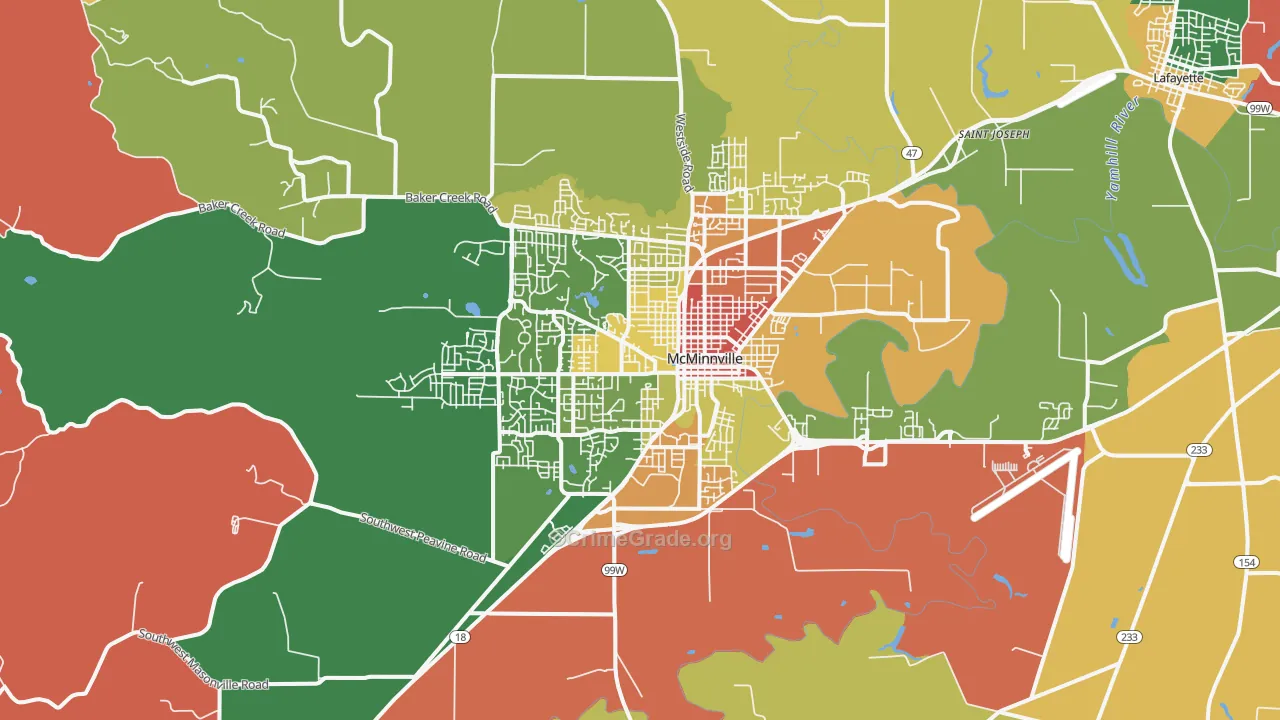 Mcminnville, OR Map of Robbery Rates