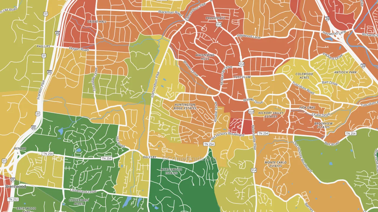 McMurray-Huntingdon, Nashville, TN Map of Robbery Rates