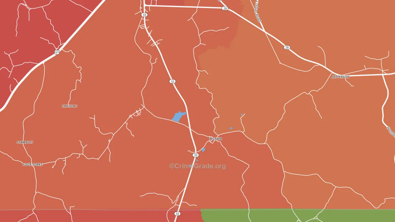 McNair, MS Map of Robbery Rates