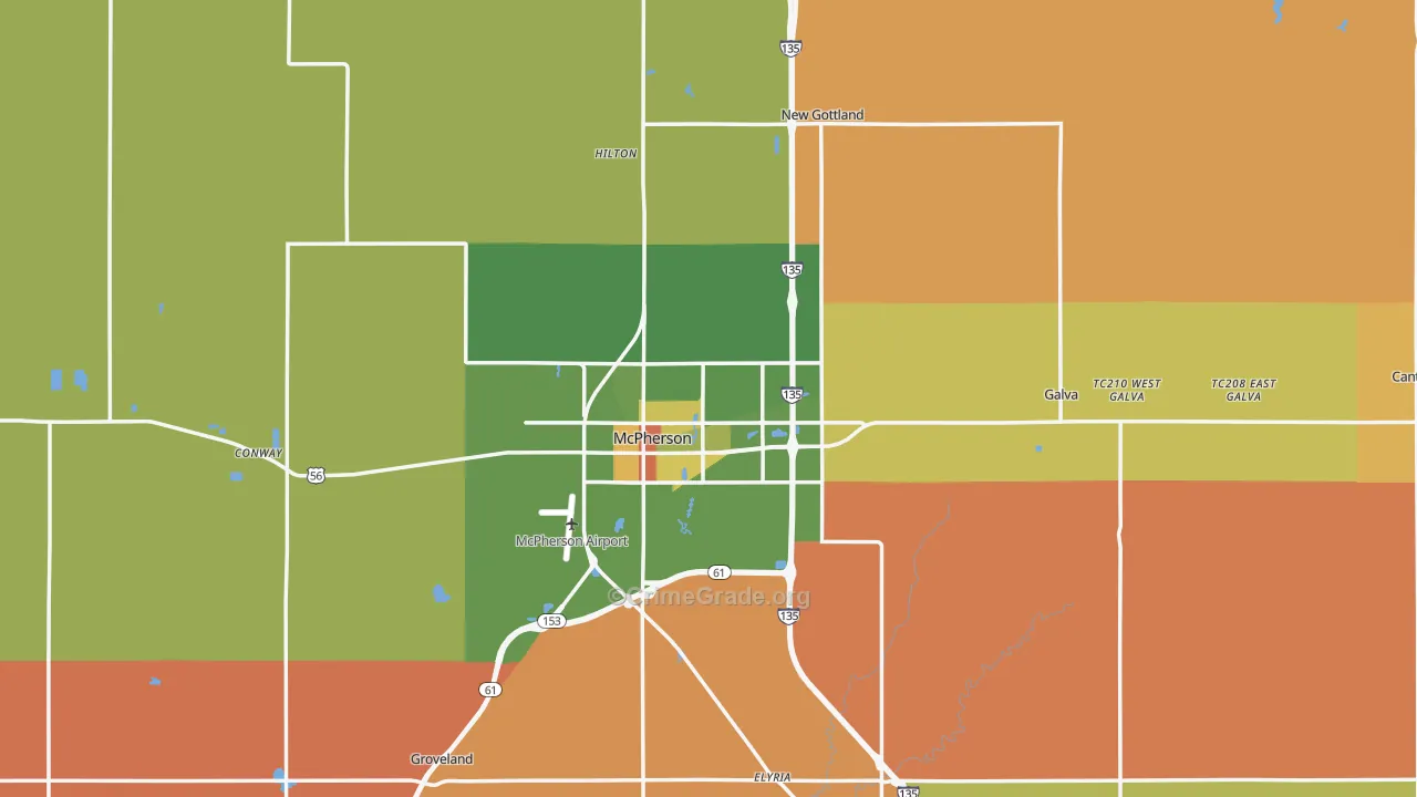McPherson County, KS Map of Robbery Rates
