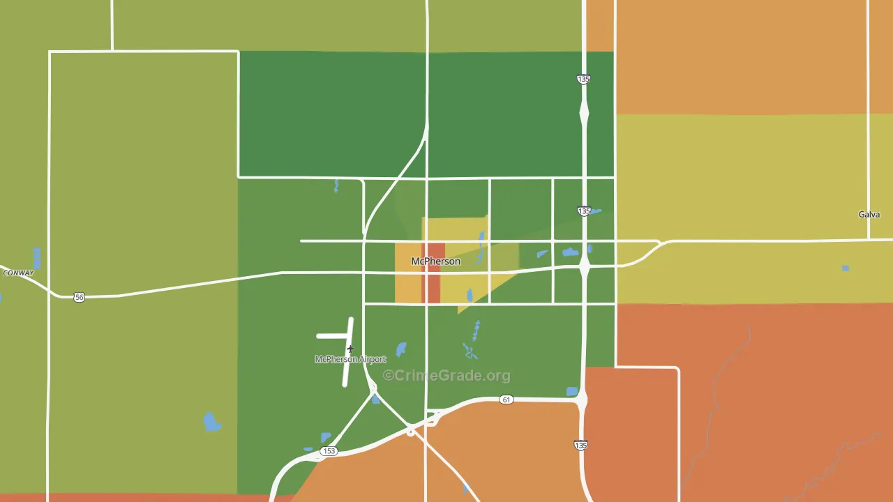 McPherson, KS Map of Robbery Rates