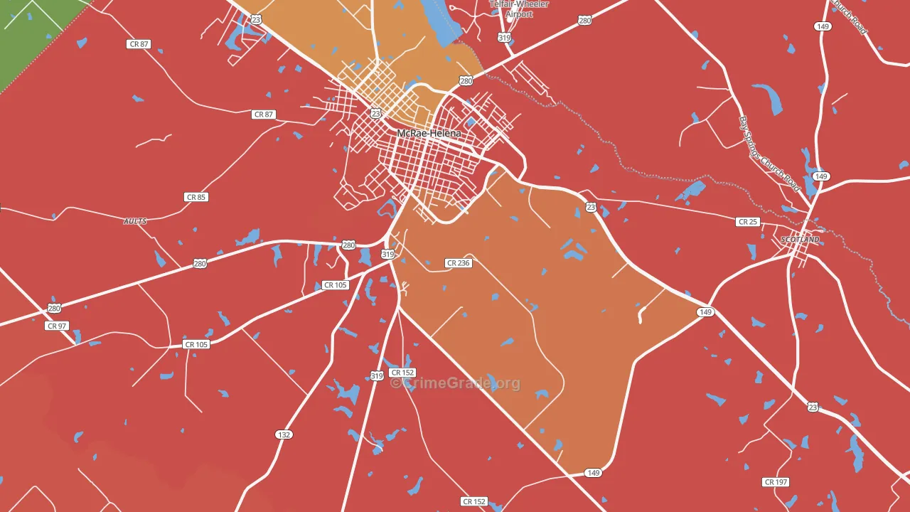 McRae, GA Map of Robbery Rates