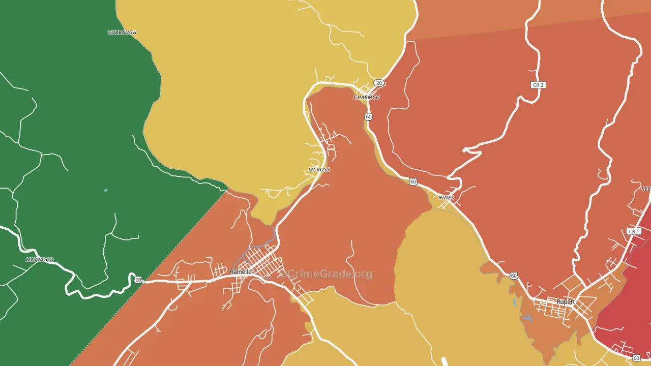 McRoss, WV Map of Robbery Rates