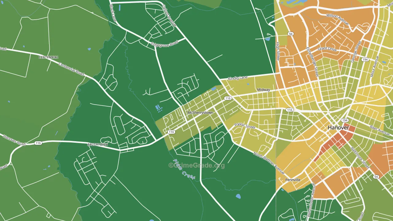 McSherrystown, PA Map of Robbery Rates